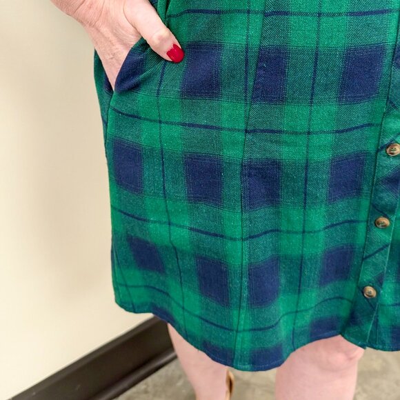 Women's Green Navy Tartan Plaid Mini Dress Entro Size Large NWT - Picture 5 of 5